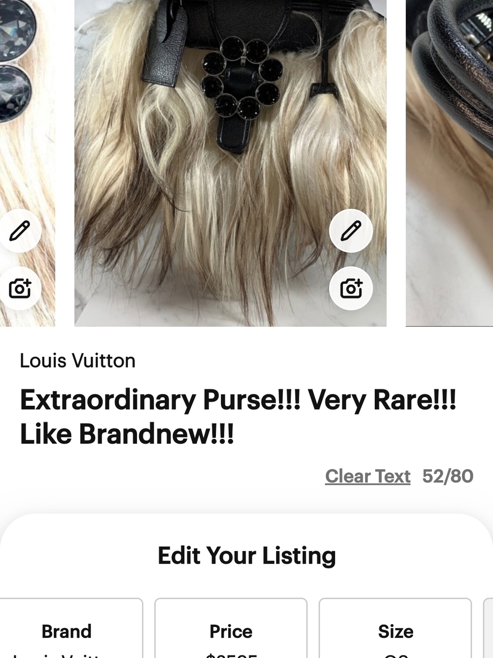 Louis Vuitton Blonde and Brown Fur Hair Accessory with Black Leather Detail